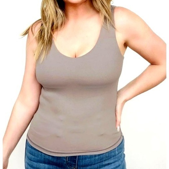 Tops - FAWN FIT Women's 3X Taupe Brown Built in‎ Bra Lift Tank Top Athletic Performance